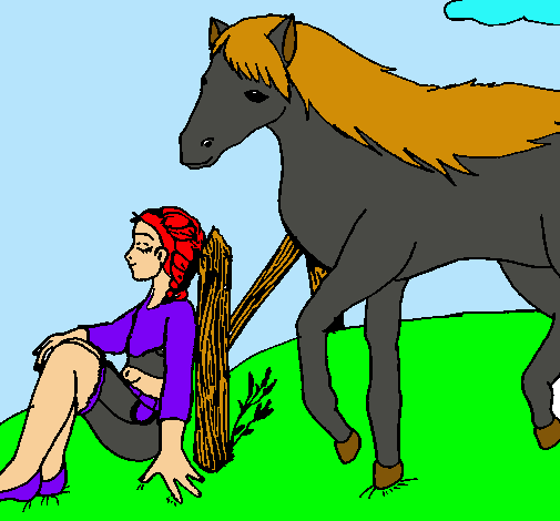 Dibujo Chica y caballo pintado por Jacquita