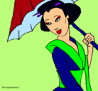 Dibujo Geisha con paraguas pintado por dalan