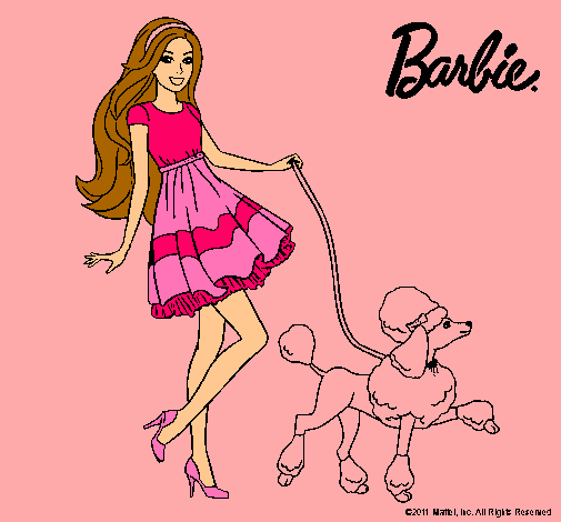 Dibujo Barbie paseando a su mascota pintado por ana1