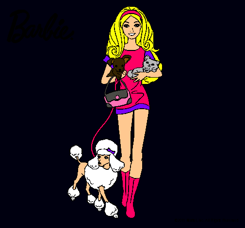 Dibujo Barbie con sus mascotas pintado por Maria-pm