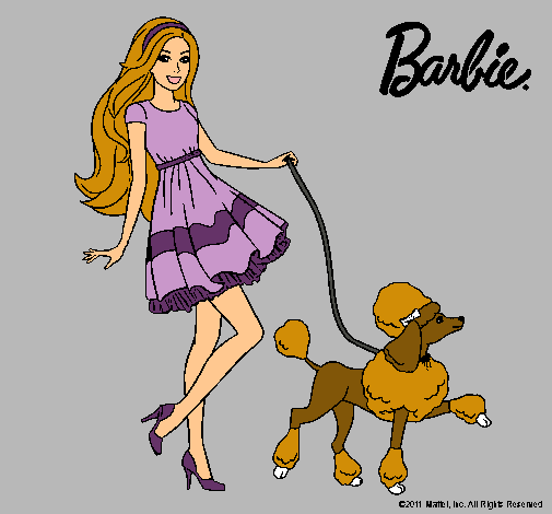 Barbie paseando a su mascota