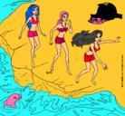 Dibujo Barbie y sus amigas en la playa pintado por FlorenciaG