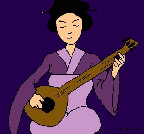 Geisha tocando el laud