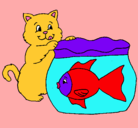 Dibujo Gato y pez pintado por kano