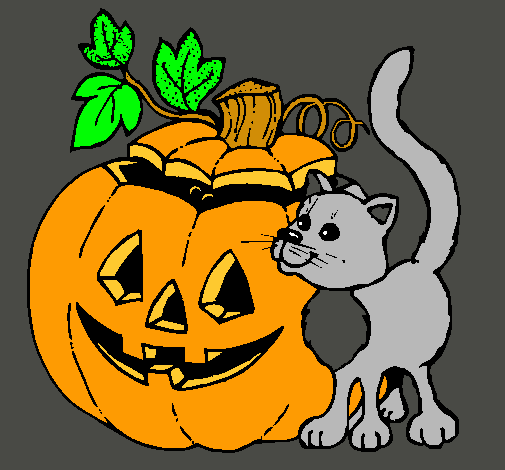 Dibujo Calabaza y gato pintado por Jacquita