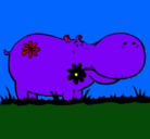 Dibujo Hipopótamo con flores pintado por critina