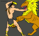 Dibujo Gladiador contra león pintado por raspa