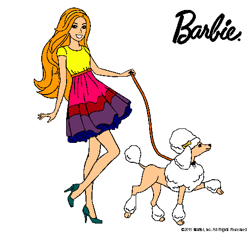 Dibujo Barbie paseando a su mascota pintado por Maria-pm