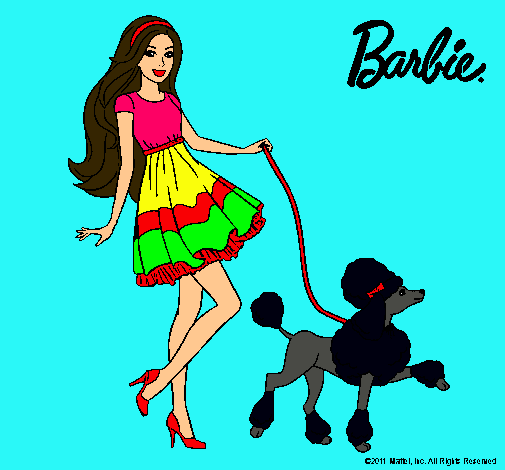 Dibujo Barbie paseando a su mascota pintado por crisguapa