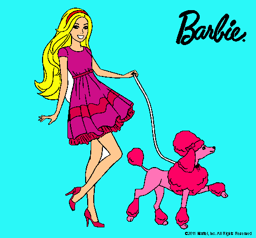 Barbie paseando a su mascota