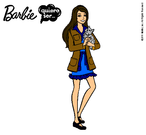 Dibujo Barbie con un gatito pintado por Maria-pm