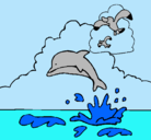 Dibujo Delfín y gaviota pintado por saely