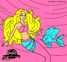 Dibujo Barbie sirena con su amiga pez pintado por champanilla