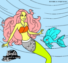 Dibujo Barbie sirena con su amiga pez pintado por ESTEFANIA08