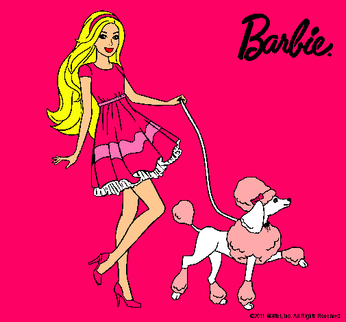 Barbie paseando a su mascota