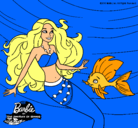 Dibujo Barbie sirena con su amiga pez pintado por monina