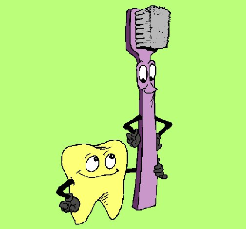 Muela y cepillo de dientes