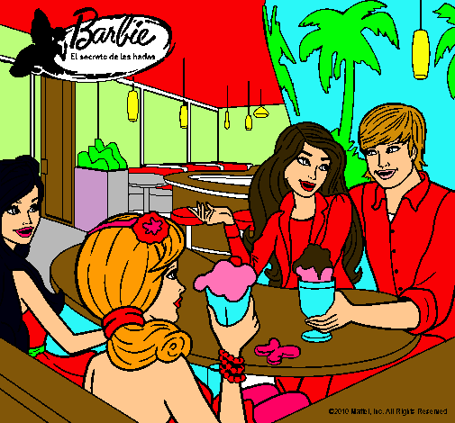 Dibujo Barbie y sus amigos en la heladería pintado por crisguapa