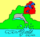 Dibujo Delfín y gaviota pintado por dghrktreeeee