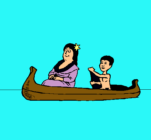 Madre e hijo en canoa