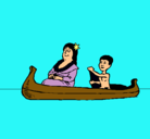 Dibujo Madre e hijo en canoa pintado por kioma