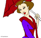 Dibujo Geisha con paraguas pintado por EmyTeCorazon