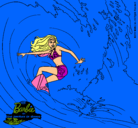 Dibujo Barbie practicando surf pintado por aqwanetta