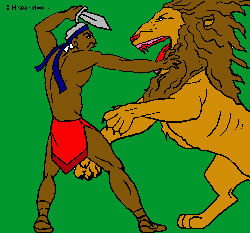 Dibujo Gladiador contra león pintado por karla550