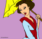 Dibujo Geisha con paraguas pintado por nononoi