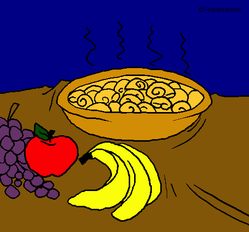 Dibujo Fruta y caracoles a la cazuela pintado por karla550