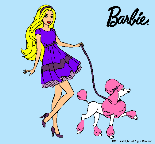 Barbie paseando a su mascota