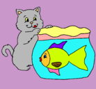 Dibujo Gato y pez pintado por Ratona15