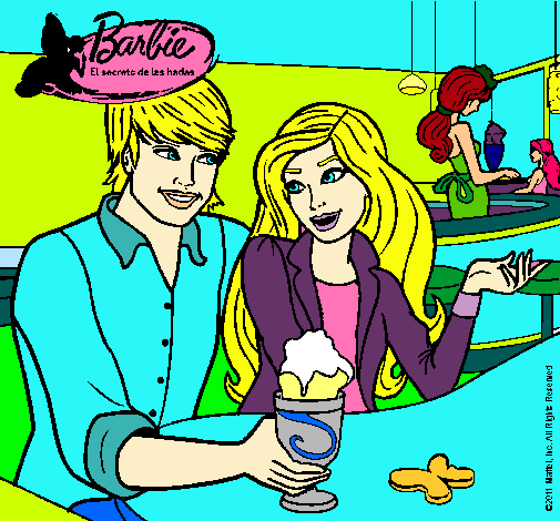 Dibujo Barbie y su amigo en la heladería pintado por malennna
