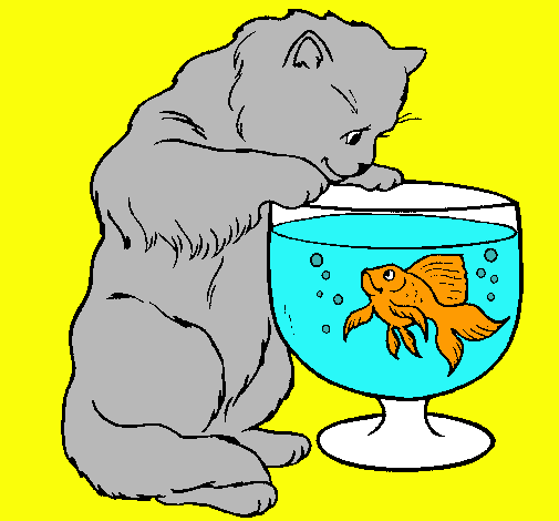 Dibujo Gato mirando al pez pintado por AnnaC