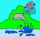 Dibujo Delfín y gaviota pintado por chimue