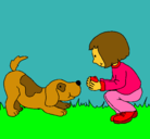 Dibujo Niña y perro jugando pintado por PELOTA