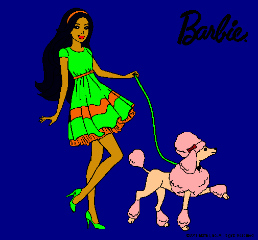 Barbie paseando a su mascota