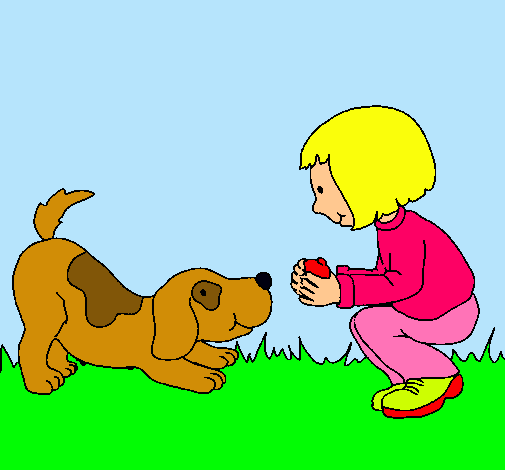 Niña y perro jugando