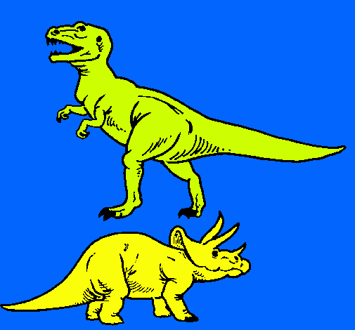 Dibujo Triceratops y tiranosaurios rex pintado por saulito