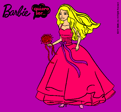 Dibujo Barbie vestida de novia pintado por naia