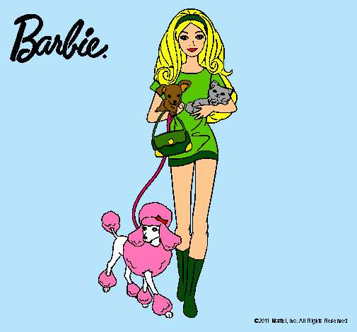 Dibujo Barbie con sus mascotas pintado por IvaniTToh 