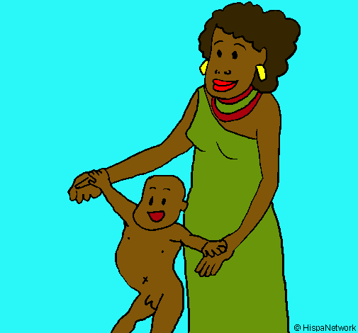 Dibujo Madre e hijo de Guinea pintado por momita