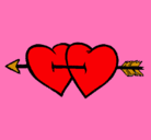 Dibujo Dos corazones con una flecha pintado por corasones 
