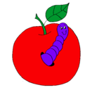Dibujo Manzana con gusano pintado por morada