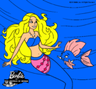 Dibujo Barbie sirena con su amiga pez pintado por duda