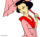 Dibujo Geisha con paraguas pintado por nola