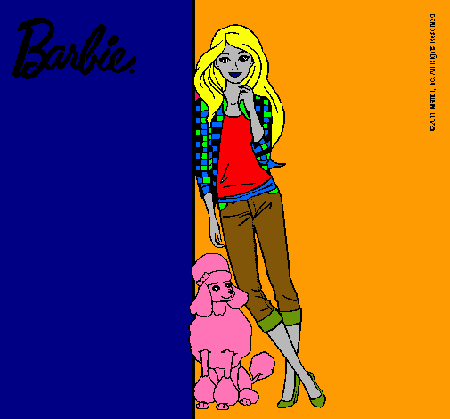 Dibujo Barbie con cazadora de cuadros pintado por luque