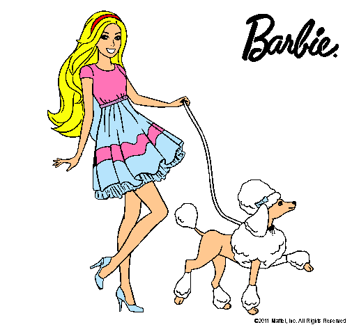 Dibujo Barbie paseando a su mascota pintado por antonellan