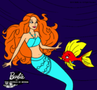 Dibujo Barbie sirena con su amiga pez pintado por anonimooooo