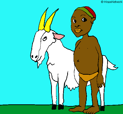 Dibujo Cabra y niño africano pintado por momita